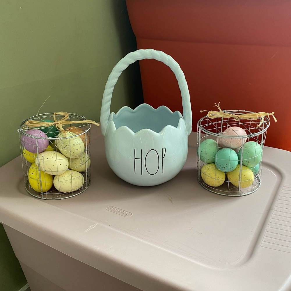 Rae Dunn easter basket with eggs